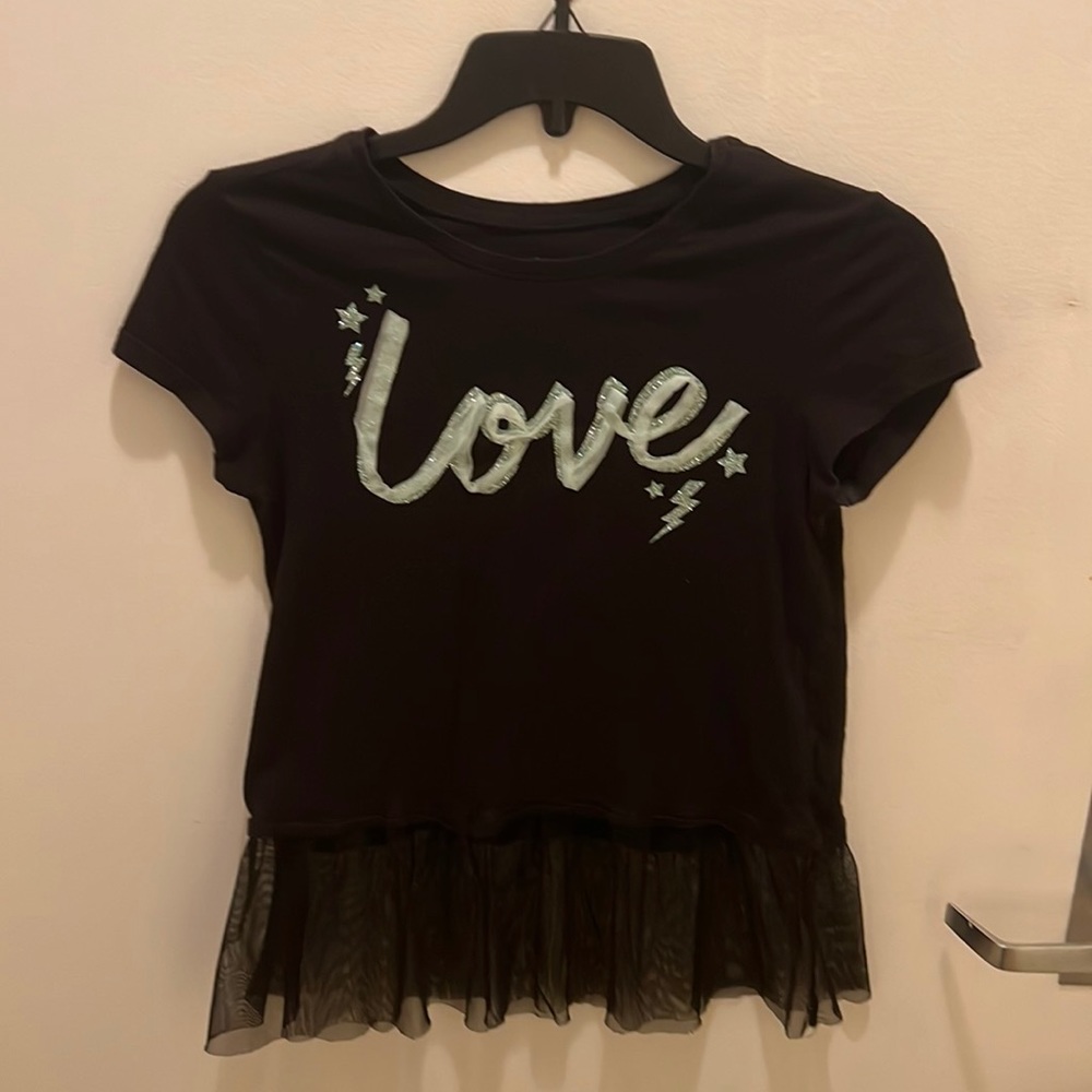 Black, silver, blue short sleeve with lower design, teenage size 12